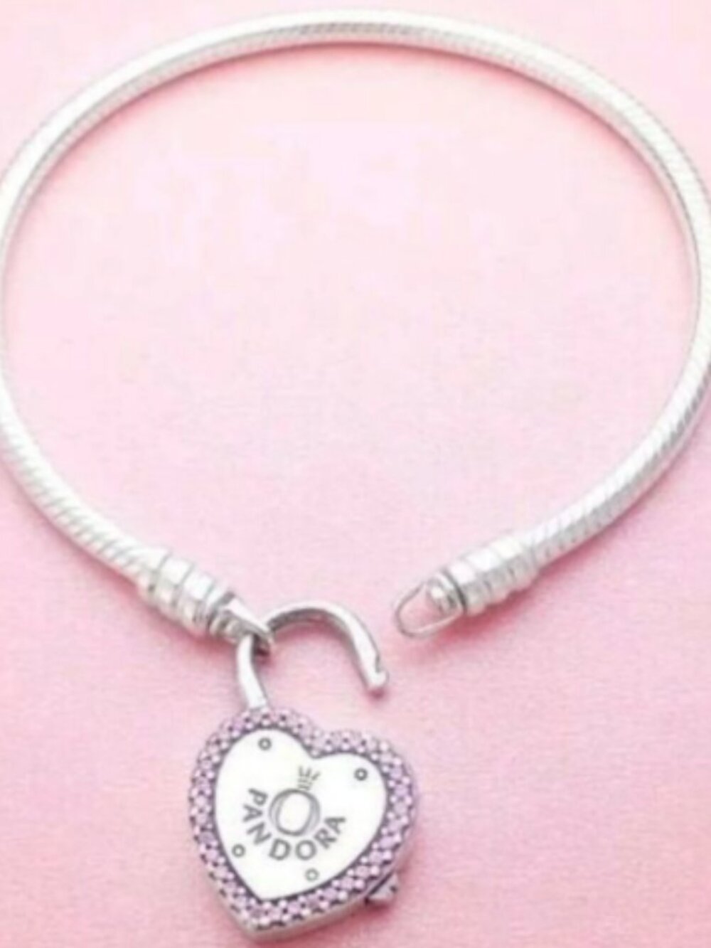 New Authentic Pandora Silver Bracelet Lock Your Promise Heart Bracelet - Picture 2 of 4